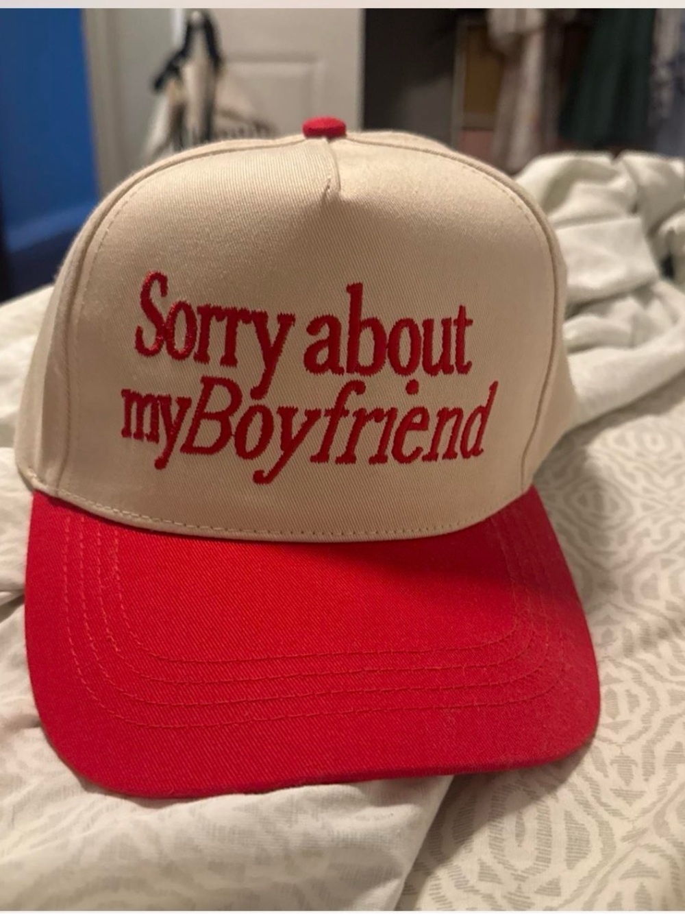 CC Boutique Red and Cream 'Sorry about myBoyfriend' Baseball Cap